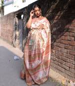 Peach Soft Tussar Silk Printed Saree Festive Wear