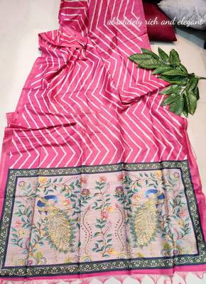 Gajari Tussar silk blend Zari Weaving Saree Festive Wear 4