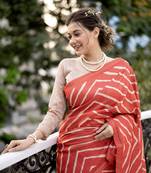 Red Tussar Silk Zari Weaving Saree Festive Wear