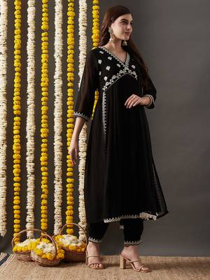 Rajgranth women's faux georgette fabric  embroidered kurta set with duppata 3