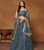 Blue Net Embroidered Lehenga Choli For Women 