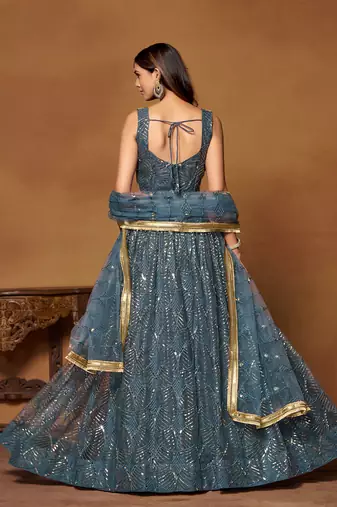 Blue Net Embroidered Lehenga Choli For Women 