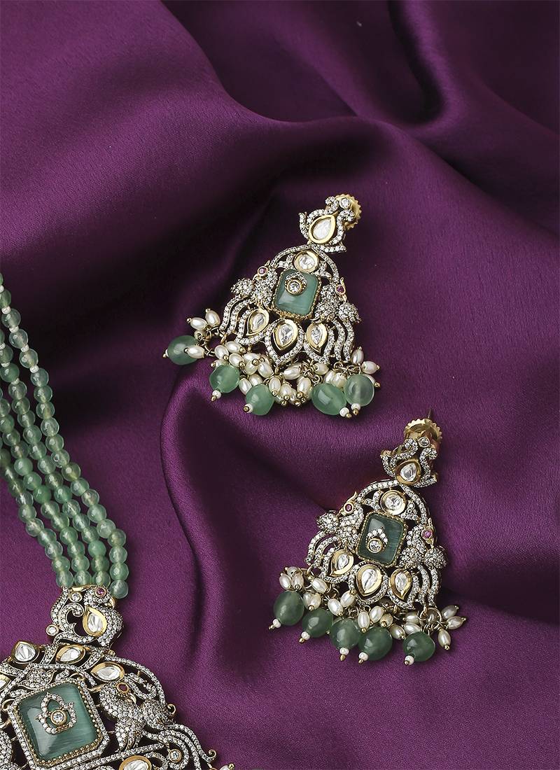 Long Green Necklace Set With Earrings