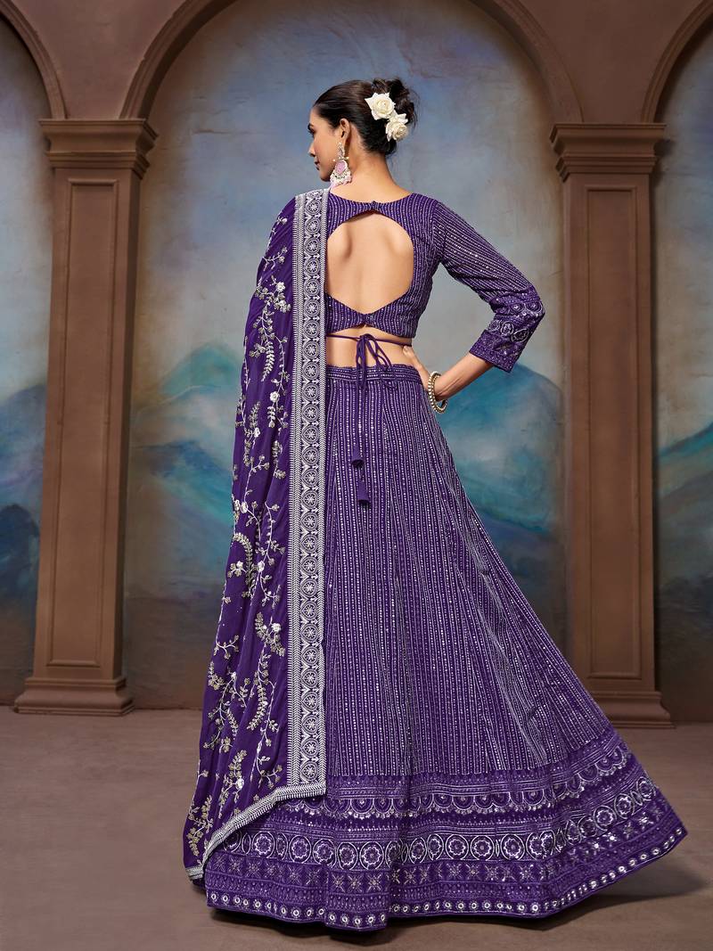 Amazing Purple Sequins Embroidery Work Lehenga Choli For Women 