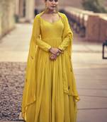 Yellow georgette embroidery designer gown