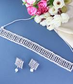 silver plated traditional silver pearl & kundan studded choker necklace jewellery set for women/girls 