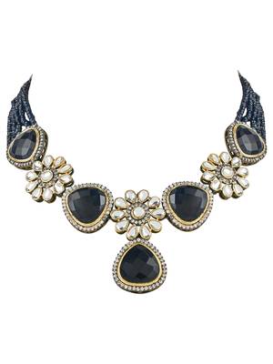 traditional kundan & stone onyx crystal beads necklace jewellery set for women  2