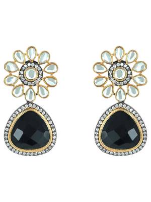 traditional kundan & stone onyx crystal beads necklace jewellery set for women  3