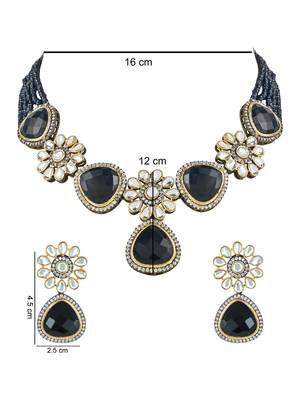 traditional kundan & stone onyx crystal beads necklace jewellery set for women  4