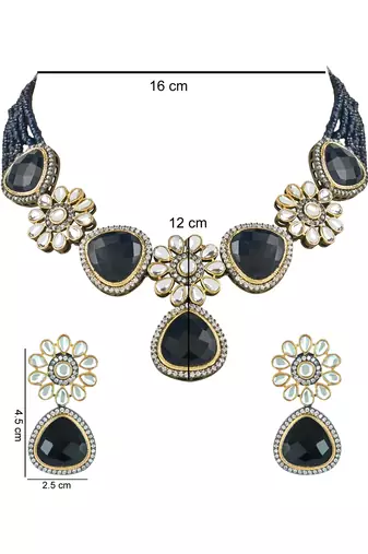 traditional kundan & stone onyx crystal beads necklace jewellery set for women 