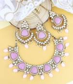 traditional pearl kundan & stone studded jewellery necklace set with maang tikka for women 