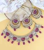 traditional pearl kundan & stone studded jewellery necklace set with maang tikka for women 