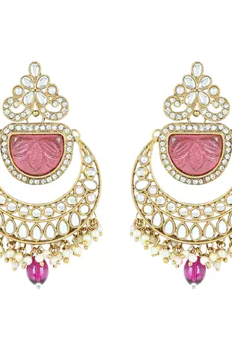 traditional pearl kundan & stone studded jewellery necklace set with maang tikka for women 