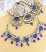 traditional pearl kundan & stone studded jewellery necklace set with maang tikka for women 