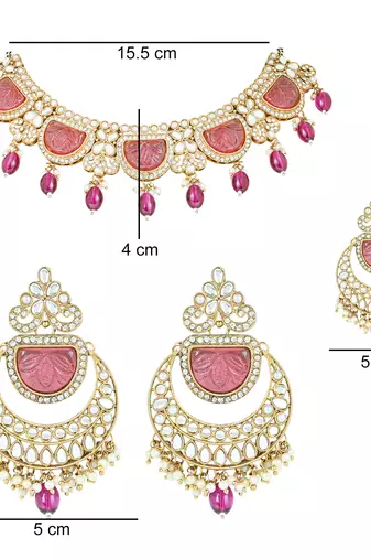 traditional pearl kundan & stone studded jewellery necklace set with maang tikka for women 