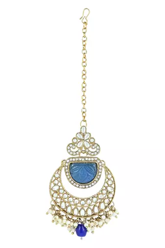 traditional pearl kundan & stone studded jewellery necklace set with maang tikka for women 