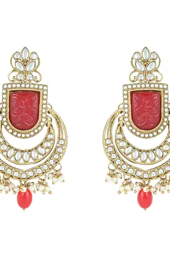 traditional pearl kundan & stone studded jewellery necklace set with maang tikka for women 