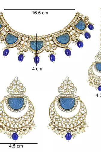 traditional pearl kundan & stone studded jewellery necklace set with maang tikka for women 
