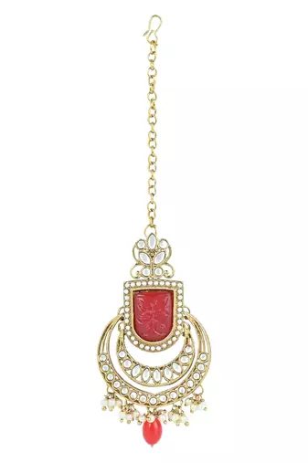 traditional pearl kundan & stone studded jewellery necklace set with maang tikka for women 