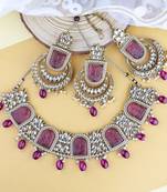 traditional kundan pearl choker necklace jewellery set for women/girls (k7234) (purple)