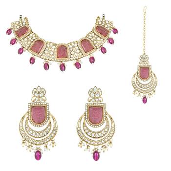 traditional kundan pearl choker necklace jewellery set for women/girls (k7234) (purple) 2