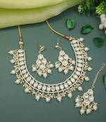 traditional kundan necklace jewellery with earrings & maang tikka set for women and girls 