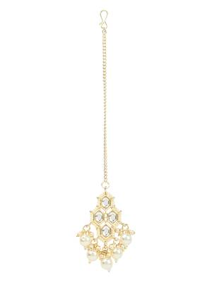 traditional kundan necklace jewellery with earrings & maang tikka set for women and girls  4
