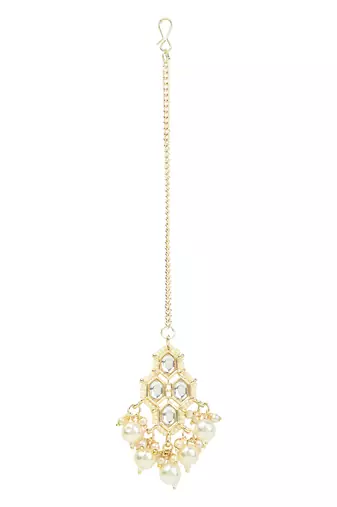 traditional kundan necklace jewellery with earrings & maang tikka set for women and girls 