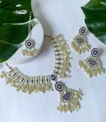traditional pearl kundan meenakari necklace with earring maang tikka set for women and girls
