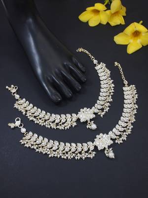traditional adjustable kundan pearl payal anklets jewellery for women & girls 1