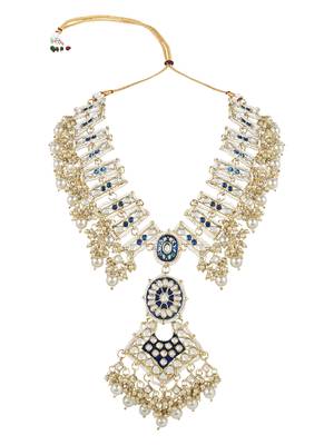 traditional pearl kundan meenakari necklace with earring maang tikka set for women and girls  3