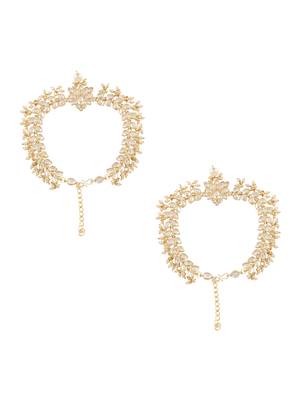 traditional adjustable kundan pearl payal anklets jewellery for women & girls 2