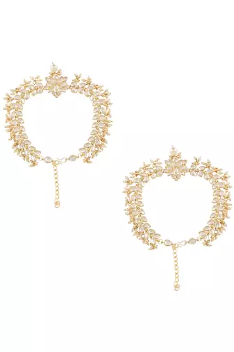 traditional adjustable kundan pearl payal anklets jewellery for women & girls