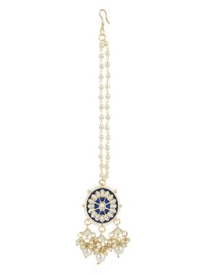 traditional pearl kundan meenakari necklace with earring maang tikka set for women and girls  5