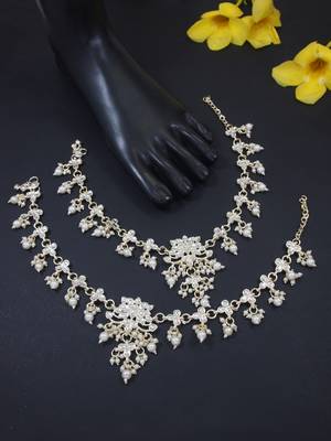 traditional adjustable kundan pearl payal anklets jewellery for women & girls  1