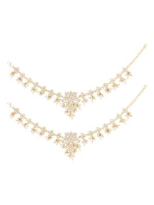 traditional adjustable kundan pearl payal anklets jewellery for women & girls  3