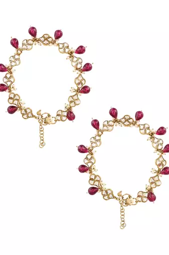 traditional adjustable kundan pearl payal anklets jewellery for women & girls 