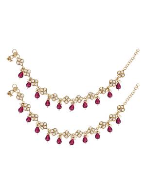traditional adjustable kundan pearl payal anklets jewellery for women & girls  3