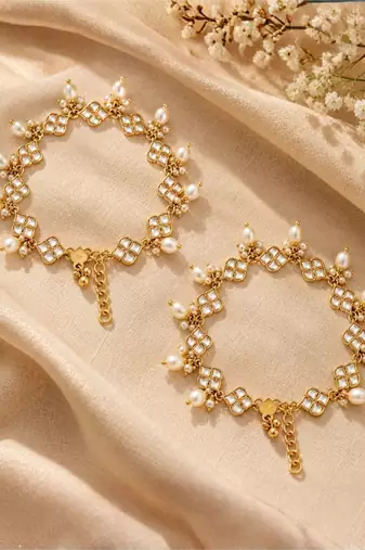 traditional adjustable kundan pearl payal anklets jewellery for women & girls 