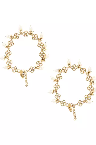 traditional adjustable kundan pearl payal anklets jewellery for women & girls 