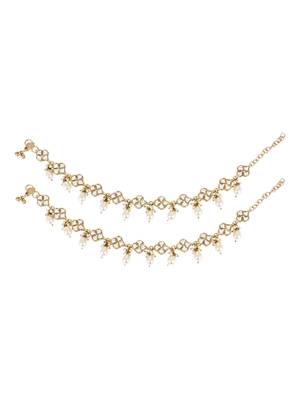 traditional adjustable kundan pearl payal anklets jewellery for women & girls  3