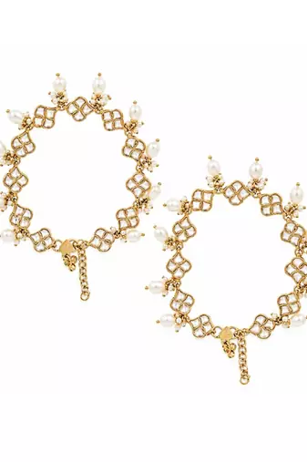 traditional adjustable kundan pearl payal anklets jewellery for women & girls 