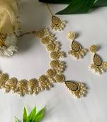 traditional pearl kundan meenakari floral necklace with earring maang tikka & finger ring set