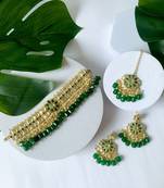 traditional kundan studded pearl hanging choker necklace jewellery set