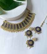 traditional stone studded meenakari choker necklace jewellery with earrings & maang tikka set