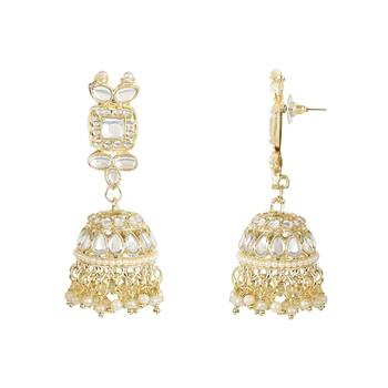 traditional white kundan & stone handcrafted pearl hanging bridal choker necklace jewellery set 4