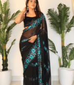 Sitanjali Fancy Blue Sattin Patta Saree With Unstiched Blouse