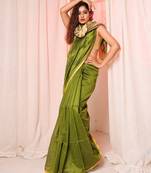 Light green cotton silk handloom saree with unstiched blouse piece