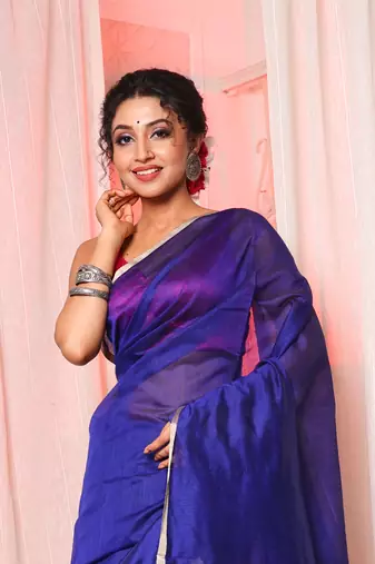 Blue cotton silk handloom saree with unstiched blouse piece