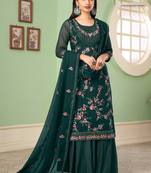 Dark green georgette embroidery designer sharara suit